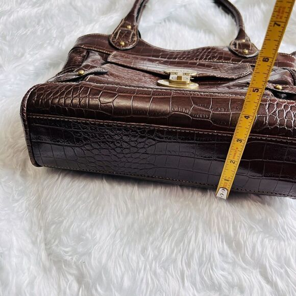 CHAPS Brown Faux Leather Croc Tote Shoulder Bag Business Casual Satchel Gold - Picture 13 of 15
